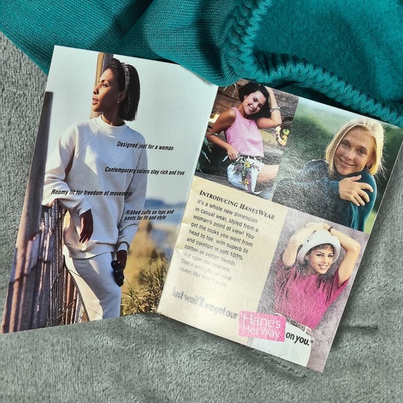 Vintage Hanes Her Way Sweatpants Women Small Green Roomy Fit Tapered 90s USA NWT - Picture 9 of 13